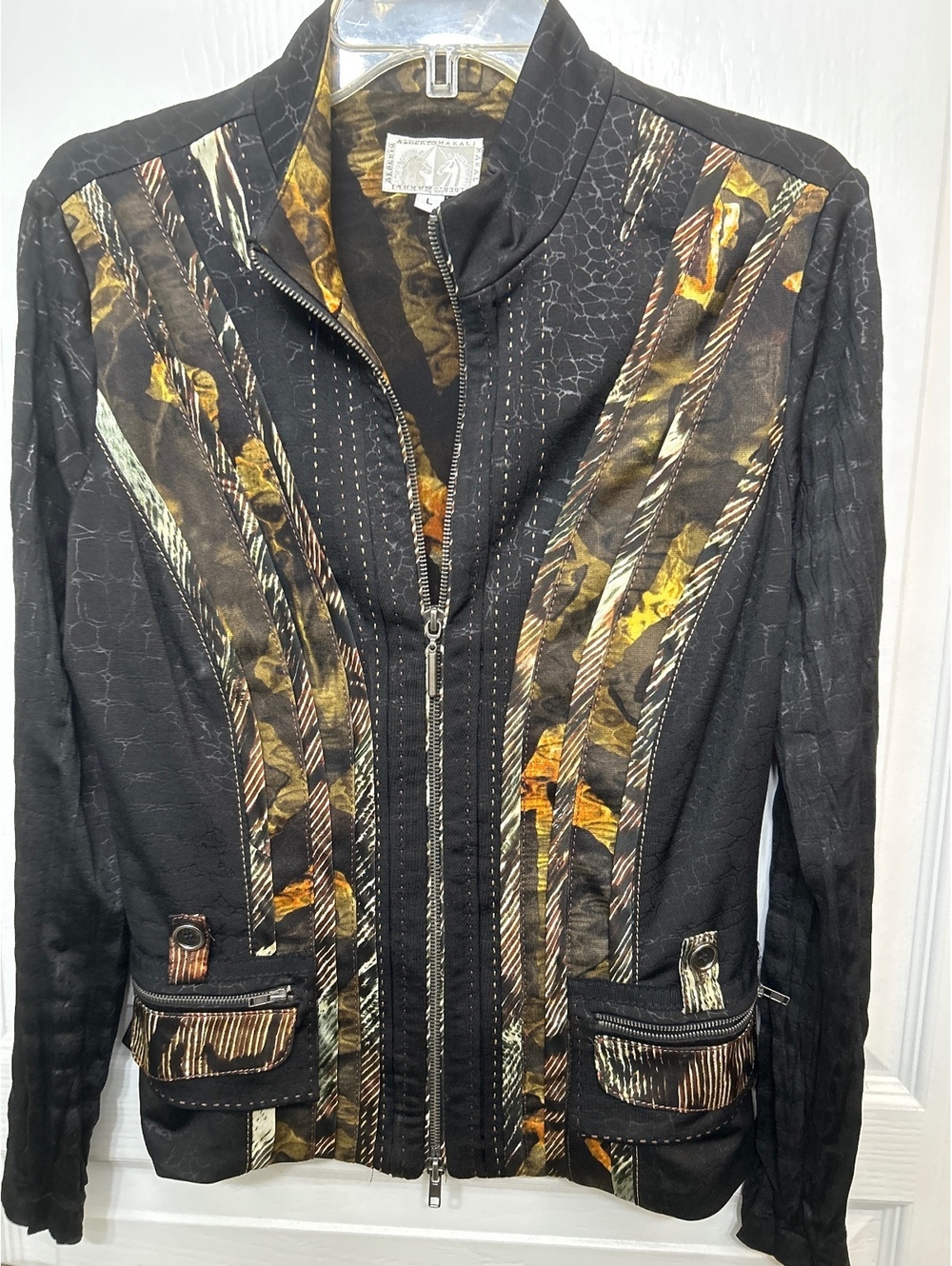Alberto Makali Black and Multi-Color Patterned Zip-Up Jacket, Size Large